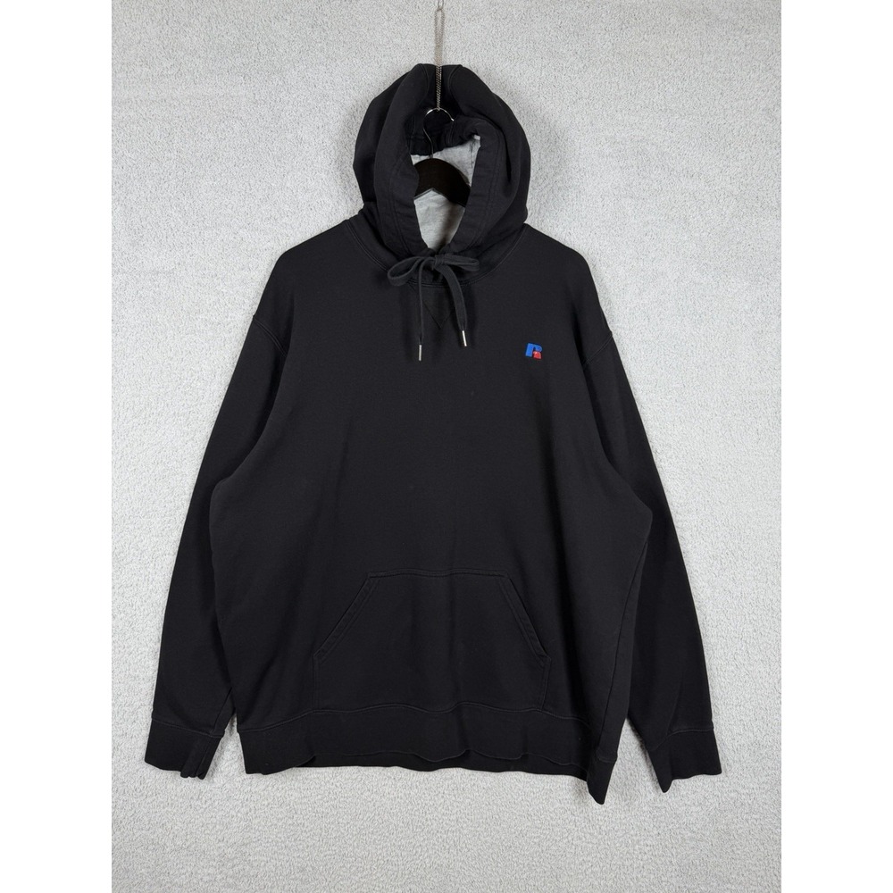 Russell Athletics Mens Solid Fleece Pullover Hoodie Black Grey Interior 2XL